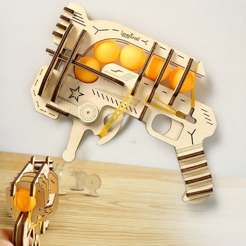 Table Tennis Game - Wooden DIY Assembled Rubber Band Gun