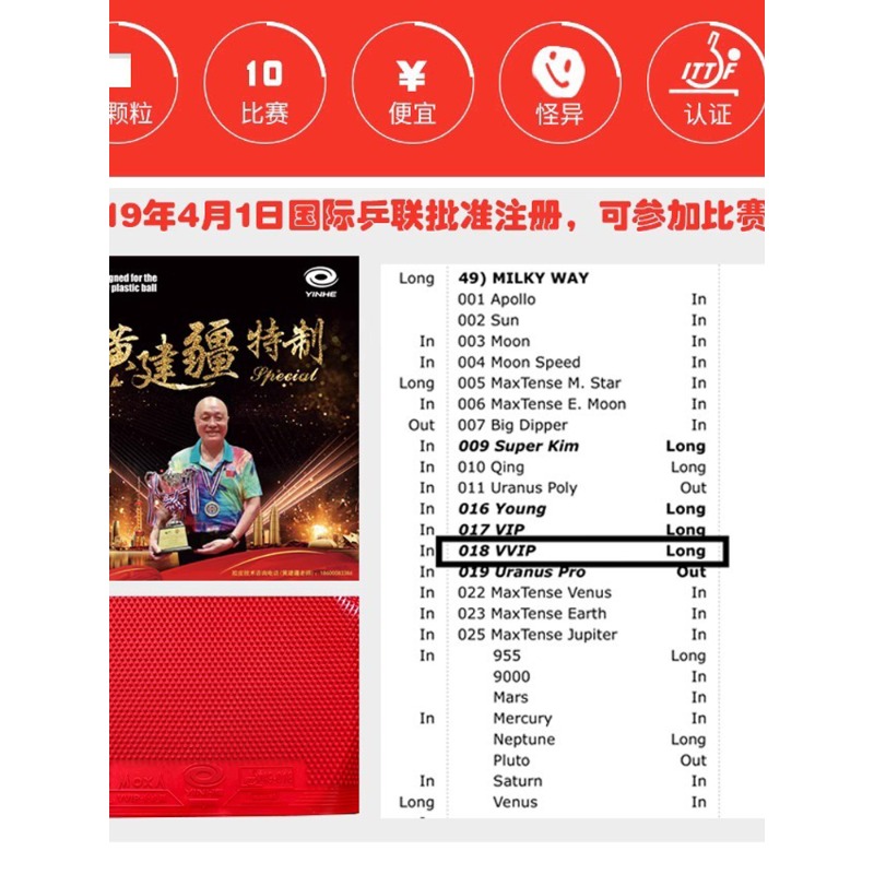 YINHE Huang Jianjiang VVIP Spe - Table Tennis Rubber For Defensive Players incelemesi ve fiyatı